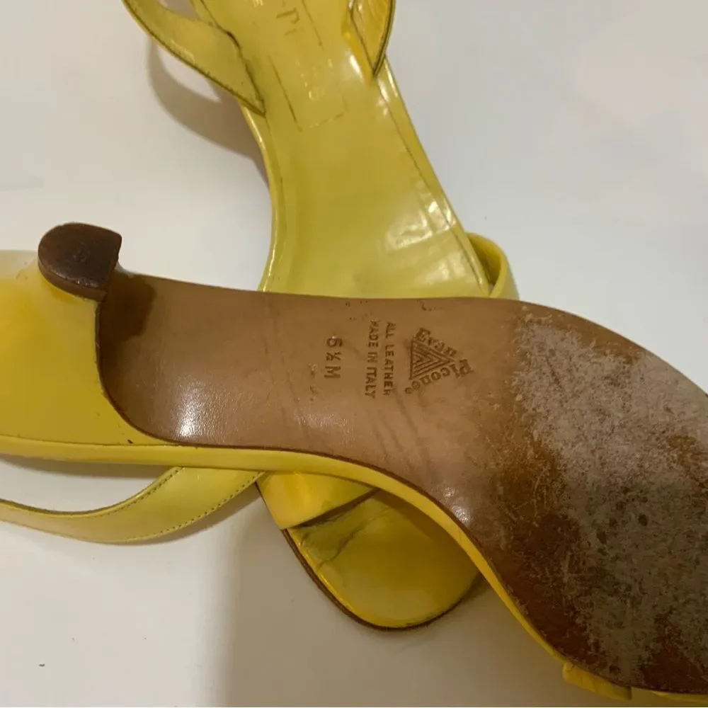 Vintage Evan Picone Yellow patent Leather Kitten Heel Pumps slingback sandals - Picture 7 of 9